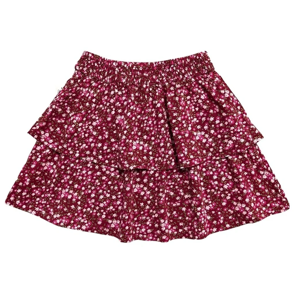 NEW Old Navy M (8) Burgundy Ditsy Floral Tiered Skirt